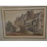 Attributed to Robert Dixon, pen, ink and watercolour, Farmhouse, 16 x 25cms