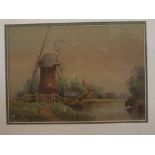 Hannaford, signed watercolour, Norfolk scene with mill, 26 x 37cms