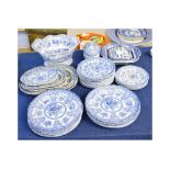 Quantity of 19th century blue and white printed Spode dinner wares, comprising 14 dinner plates,
