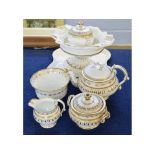 19th century English part tea set with gilded and floral rims, comprising a tea pot, two handled