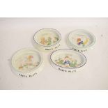 Four Shelley baby plates with Lucy Mabel Atwell printed scenes to centre, comprising three