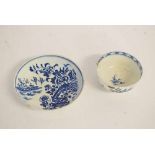 18th century Lowestoft tea bowl decorated in underglaze blue with pagoda and Chinese island scene