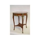 French kingwood circular two-tier table with a segmented inlaid top with brass banding, with