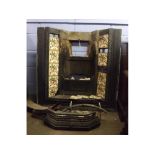 Victorian cast iron fire insert fitted with printed floral tiles (a/f), 96cms wide x 97cms tall