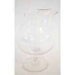 Aspreys clear glass ewer in the form of a lipped brandy balloon with etched mark to base, 25cms tall