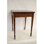 Victorian rosewood envelope card table with green baize lined top with inlaid stringing throughout