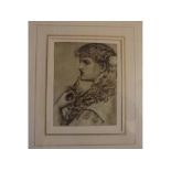 Unsigned framed watercolour, Portrait of a young lady, 15cms x 19cms