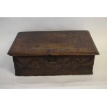 17th century oak carved fronted Bible box with original lock plate, 70cms wide x 43cms deep x