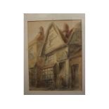 W Rowland, signed watercolour, The Old Houses at Erpingham Gate, Norwich dated 1869, together with
