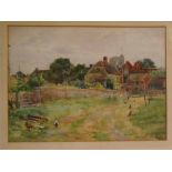 Benedict Hyland, signed watercolour, Village scene, 25 x 36cms