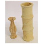 Stoneware or composition marble effect cylinder vase and further specimen vase, 25 and 14cms high (