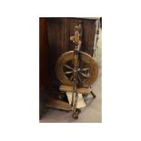 Dark beechwood stained spinning wheel