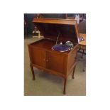 Mahogany cased Jedson cabinet gramophone with lift up lid, fitted with two cupboard doors, one