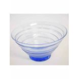 Good quality Whitefriars blue glass tapering circular bowl with a ribbed decoration, 27cms diam