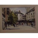 Kevin Thompson, signed watercolour, Busy city street scene, signed lower left, 33cms x 23cms