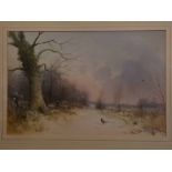 Metcalfe, signed watercolour, Pheasant in winter landscape, signed lower left, 52cms x 34cms