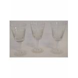 Set of three goblets with air twist stems and etched decoration of The Royal Shakespeare Theatre
