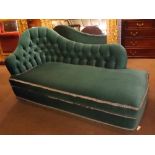 Mid-20th century green Dralon upholstered Chesterfield with button back and tasselled frieze, 165cms