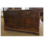 Late 18th/early 19th century oak and mahogany inlaid large mule chest with lift up lid, with two