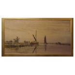 Stephen J Batchelder, signed unframed watercolour, Reeders on the Norfolk Broads with a wherry at