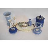 Mixed Lot: comprising mixed Wedgwood blue jasperware lidded containers to include a box with a