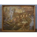 R D Laxon, signed mixed media on board, Ballet scene, 70 x 90cms