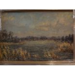 H Edward Collins, oil on board, Landscape at Upton Little Broad, Norfolk, 72cms x 48cms