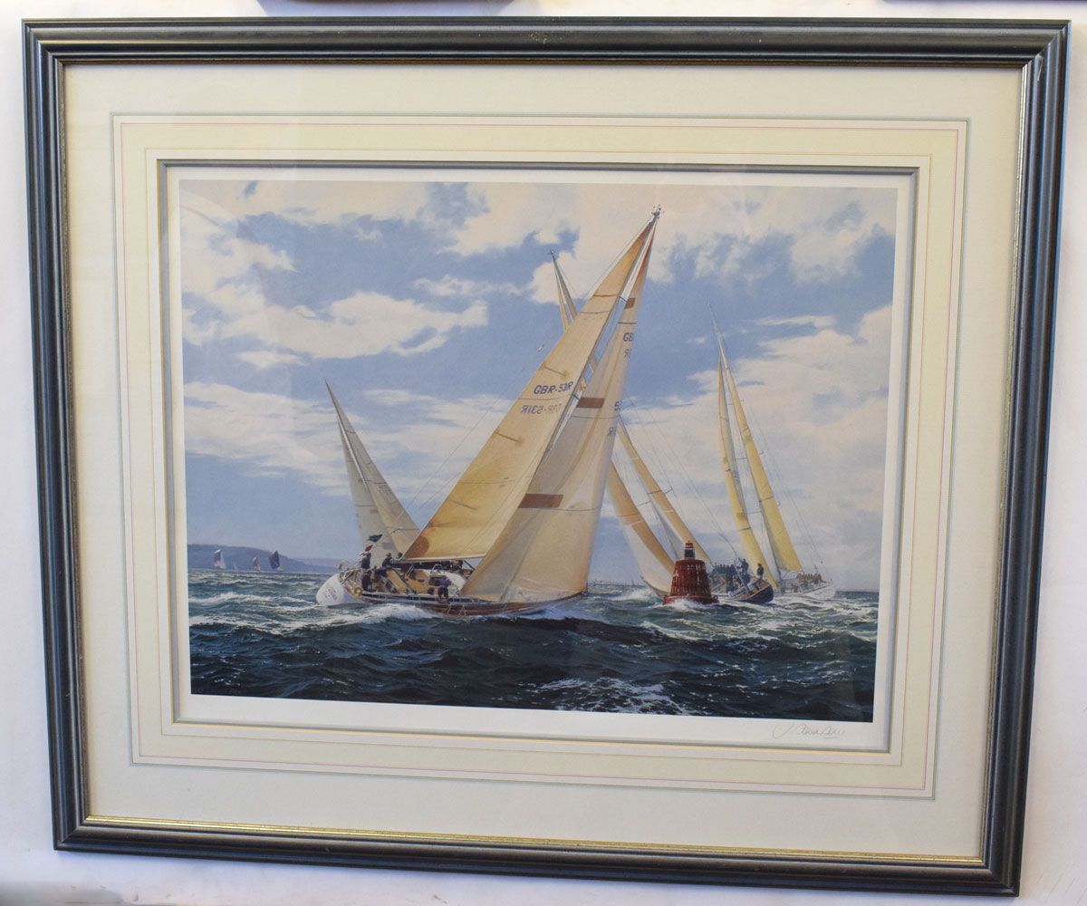 J Steven Dews, signed in pencil to margin, limited edition (272/350), coloured print, Yacht race, 50