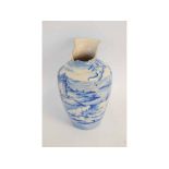 19th century pottery blue and white printed Italian vase with classical scenes, with painted