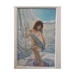 Krys Leach, monogrammed oil on board, Female nude, 44 x 28cms