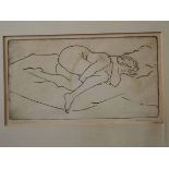 W A Redgrave, signed dry point etching, Reclining female nude, 12 x 23cms