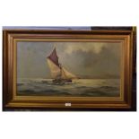 Colin Moore, signed oil on canvas, Sailing boat at sea, 40 x 75cms