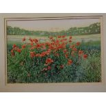 John Harvey, signed limited edition (16/50) coloured print, Poppies in a landscape, 21 x 31cms