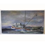 Peter Ward, signed and dated 1968, oil on canvas, Seascape with fishing boat, together with one