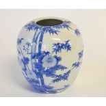 19th century Chinese blue and white bulbous decorated vase, painted with bamboo and blossom with a