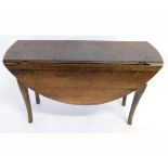 18th century oak framed circular drop leaf table, with cut pad feet, 113cms diam x 68cms tall