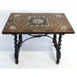 Good quality antique European side table with later stand, with heavily inlaid ivory and ebony