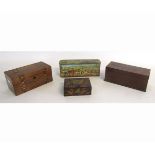 Mahogany rectangular box containing a collection of marbles, further caddy box and a further tin