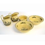 Victorian Wedgwood pair of wash jug and bowls with cream ground and a black printed pheasant design,
