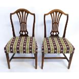 19th century set of five mahogany splat back dining chairs with striped floral embroidered seats, on