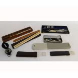 Mixed Lot: assorted scientific rules, further modern Bakelite cased compass, mixed drawing equipment
