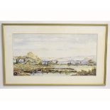 Ken Hall, signed watercolour, Dylan Thomas estuary, 32 x 84cms