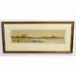 F G Fraser, pair of signed watercolours, Fenland scenes, 12 x 50cms