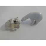 Royal Copenhagen model of a reclining bear cub and one other model of a Polar Bear, 9cms and 6cms