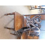 Victorian oak framed hall chair with carved back, centrally depicting an eagle flanked either side