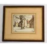 Rowland Fisher, initialled watercolour, Town Scene, 12 x 16cms