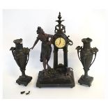 Good quality resin Jalana clock garniture, mounted with a classical figure and putti, with a clock