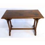 Walnut rectangular side table with inlay, supported on four square canted legs and an 'H' stretcher,