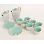 Poole Pottery part coffee wares, with grey and turquoise decoration, comprising a coffee pot, six