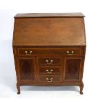 Edwardian mahogany drop fronted bureau fitted with full width drawer and centrally fitted with three